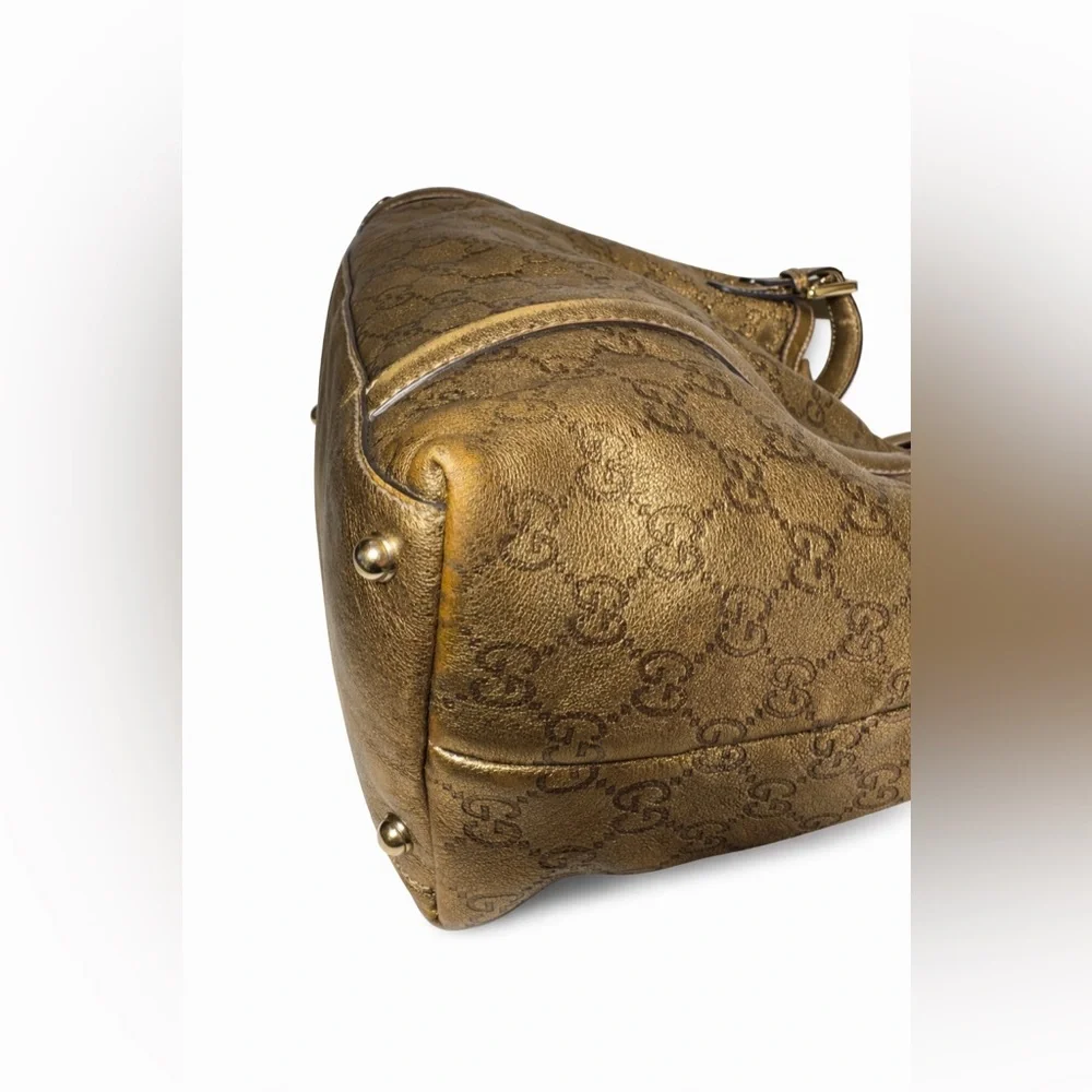 Authentic Gucci Metallic Gold GG Monogram Large Britt Hobo Shoulder Bag RARE